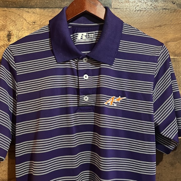 University of Evansville UE Purple Aces Striped Polo Collared Shirt Medium - Picture 3 of 8